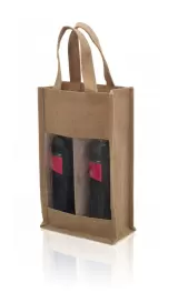 Sacoșe textile iuta pentru doua sticle de vin cu fereastra — fotografia 2