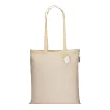 Pungă de cumpărături din bumbac organic, 100 g/m², cu mânere lungi – cu logo-ul firmei — fotografia 2