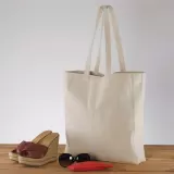 Sacoșă textilă cu burduf din bumbac premium de 300g cu mânere lungi 38x42+9 cm — fotografia 2