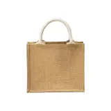 Mini-geantă de cumpărături din iută, cu buzunar și mânere din bumbac – cu logo-ul firmei — fotografia 3