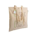 Geantă de cumpărături din bumbac organic, 140 g/m², cu mânere lungi – cu logo-ul firmei — fotografia 4