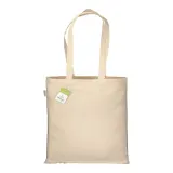 Pungă de cumpărături din bumbac organic, 220 g/m², cu mânere lungi – cu logo-ul firmei — fotografia 2