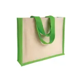 Geantă de cumpărături din pânză și iută, cu pliu lateral – cu logo-ul firmei — fotografia 1