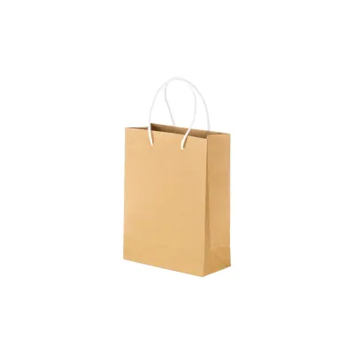 Pungă din hârtie reciclată de 150 g/m², cu pliu lateral și mânere scurte colorate din bumbac reciclat – cu logo-ul firmei