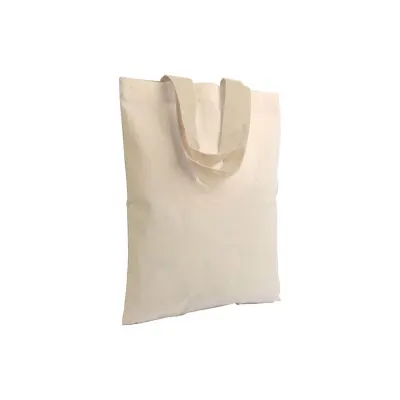 Pungă de cumpărături mini din bumbac natural, de 135 g/m², cu mânere scurte colorate – cu logo-ul firmei