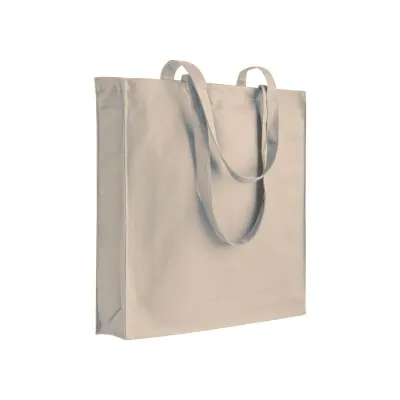 Sacoșă textilă de cumpărături din bumbac de 250 g/m², cu mânere lungi și pliu lateral, închidere cu fermoar