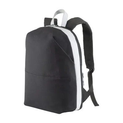 Rucsac din pânză pentru laptop, cu inserții și benzi din piele ecologică de înaltă vizibilitate – cu logo-ul firmei
