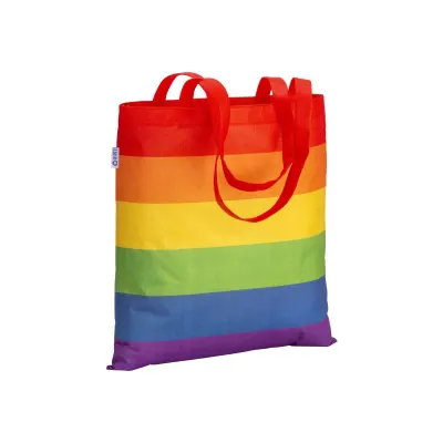 Pungă de cumpărături R-pet „Rainbow” de 80 g/m², cu mânere lungi – cu logo-ul firmei