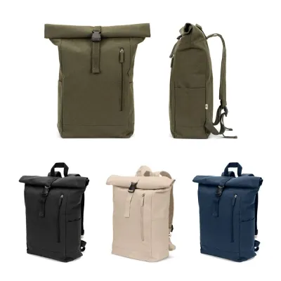 Rucsac cu închidere rulată din bumbac reciclat și poliester reciclat (380 g/m²) Saint – cu logo-ul firmei
