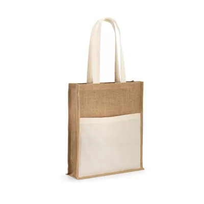 Sacoșă textilă de iută cu buzunar din bumbac BRAGA - 37cm x 41cm x 10cm