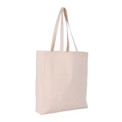 Sacoșă textilă cu burduf din bumbac premium de 300g cu mânere lungi 38x42+9 cm