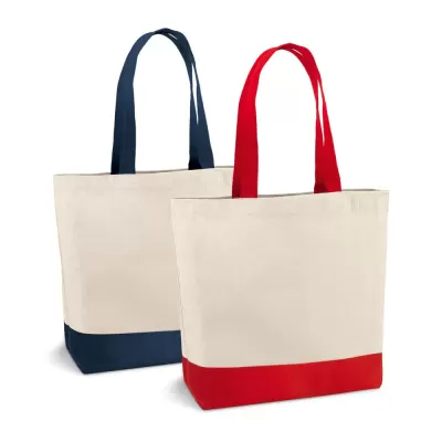Sacoșă textilă din bumbac (280g/m²) cu buzunar interior - mânere si fund colorat - Color Bottom - 40 cm x 46cm x 15 cm