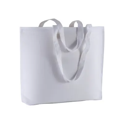 Pungă de cumpărături din bumbac de 135 g/m², cu mânere lungi și întăritură la fund – cu logo-ul firmei