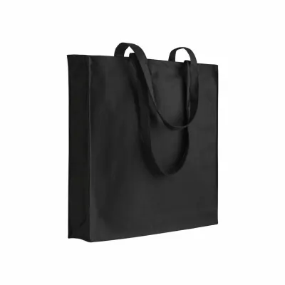 Pungă din bumbac de 180 g/m², cu mânere lungi și pliu lateral – cu logo-ul firmei