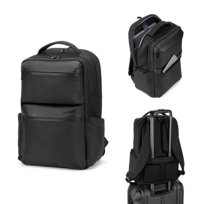 Rucsac din twill reciclat hidrofug cu două buzunare frontale mari, 17'3" Copenhagen – cu logo-ul firmei
