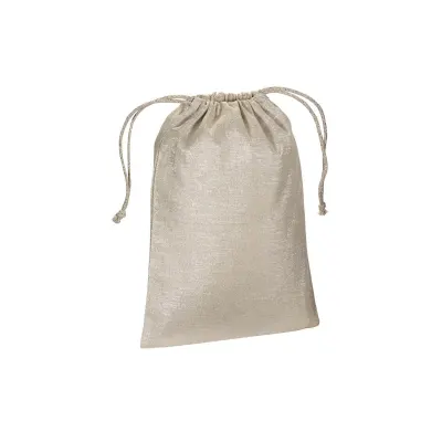 Pungă cadou din policoton strălucitor, de 90 g/m², cu închidere cu șnur din cotton – cu logo-ul firmei