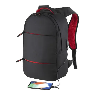 Rucsac din poliester 600D cu compartiment pentru laptop. Compartiment principal pentru laptop și 3 buzunare frontale. Material respirabil – cu logo-ul firmei