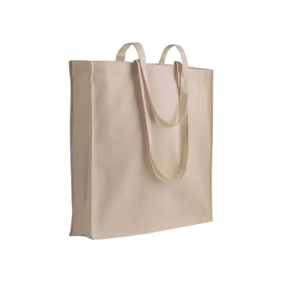 Pungă din bumbac de 180 g/m², cu mânere lungi și pliu lateral – cu logo-ul firmei
