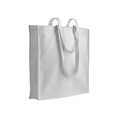 Pungă din bumbac de 180 g/m², cu mânere lungi și pliu lateral – cu logo-ul firmei