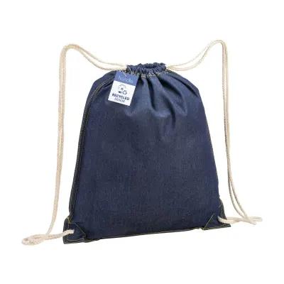 Rucsac din denim de bumbac reciclat, cu șnur de strângere și colțuri întărite – cu logo-ul firmei