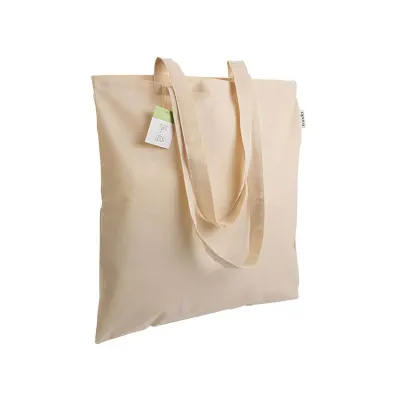 Geantă de cumpărături din bumbac organic, 140 g/m², cu mânere lungi – cu logo-ul firmei