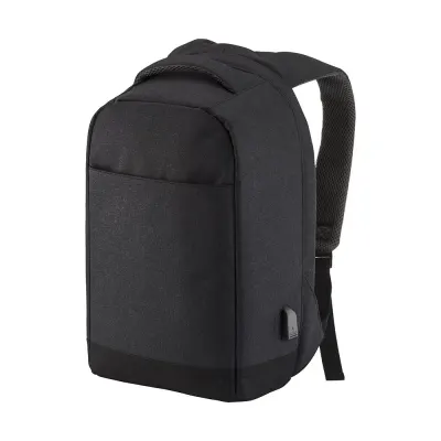 Rucsac pentru computer cu sistem de închidere antifurt, prevăzut cu port USB, confecționat din poliester – cu logo-ul firmei