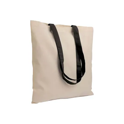 Geantă de cumpărături din bumbac reciclat, naturală, de 140 g/m², cu mânere colorate – cu logo-ul firmei