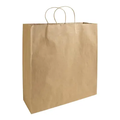 Hârtie 100% reciclată, 100 gr/m², pungă de cumpărături cu pliu lateral din bumbac reciclat din hârtie 100 g/m² – cu logo-ul firmei