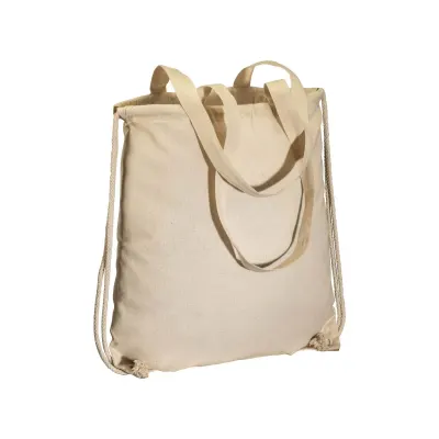Rucsac din bumbac de 135 g/m², cu închidere cu șnur și mânere – cu logo-ul firmei