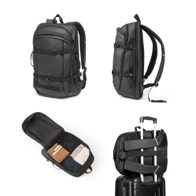 Rucsac pentru laptop din poliester reciclat 900D, de înaltă densitate, cu protecție impermeabilă și căptușeală din poliester reciclat 210D 17'3" Kampala – cu logo-ul firmei