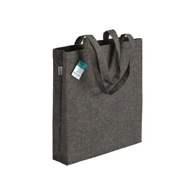 Pungă de cumpărături din bumbac reciclat, 190 g/m², cu mânere lungi și pliu lateral – cu logo-ul firmei