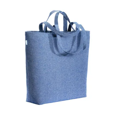 Sacoșă textilă de cumpărături din bumbac reciclat, de 280 g/m², cu pliu la bază, mânere duble și buzunar interior