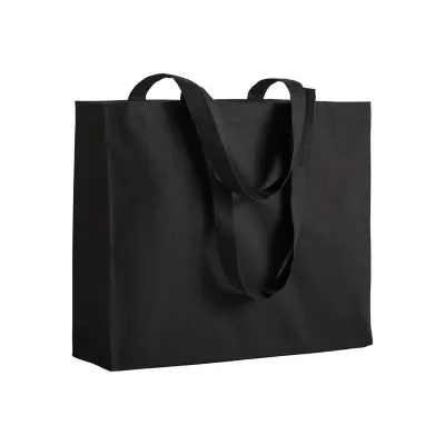 Pungă de cumpărături din bumbac de 200 g/m², cu mânere lungi și pliu lateral – cu logo-ul firmei