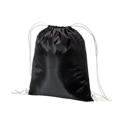 Rucsac din poliester negru 210T, cu închidere cu șnur și șnururi colorate – cu logo-ul firmei