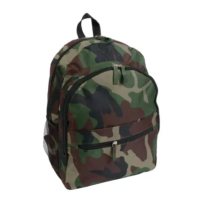 Rucsac din poliester 600D cu 6 buzunare (două buzunare laterale din plasă). Buzunar frontal cu velcro – cu logo-ul firmei