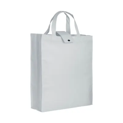 Pungă de cumpărături pliabilă din material nețesut de 80 g/m², cu pliu lateral și mânere scurte – cu logo-ul firmei