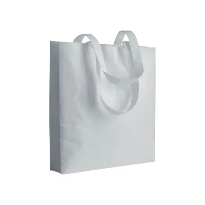 Pungă de cumpărături din material nețesut de 80 g/m², sigilată termic, cu pliu lateral și mânere lungi din non-woven (nețesut) – cu logo-ul firmei