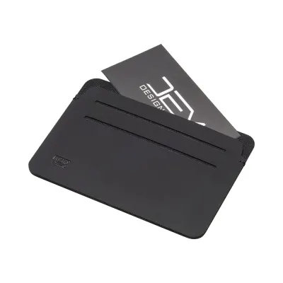 Portcard anti-RFID din PU moale. Cu șase compartimente pentru carduri și logo RFID – cu logo-ul firmei