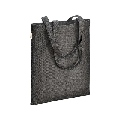 Geantă de cumpărături din bumbac reciclat, 300 g/m², cu efect melanj. Mânere lungi – cu logo-ul firmei
