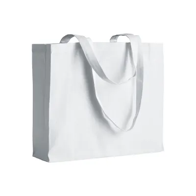 Sacoșă textilă de cumpărături din bumbac de 200 g/m², cu mânere lungi și pliu lateral