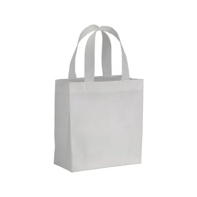 Pungă de cumpărături mini din material nețesut de 80 g/m², cu pliu lateral și mânere scurte – cu logo-ul firmei