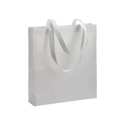 Pungă de cumpărături din R-PET de 80 g/m², sigilată termic, cu pliu lateral – cu logo-ul firmei