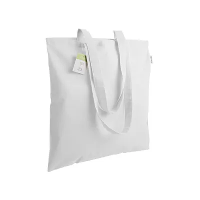 Geantă de cumpărături din bumbac organic, 140 g/m², cu mânere lungi – cu logo-ul firmei