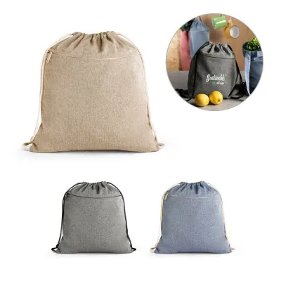 Sacoșă textilă cu cordon din bumbac reciclat (70%), poliester (30% rPET) (140 g/m²) Chancery