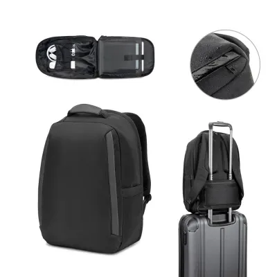 Rucsac antifurt, din twill cu strat hidrofug și poliester reciclat 600D de înaltă densitate, pentru laptop de 17.3” Yangon Bpack – cu logo-ul firmei
