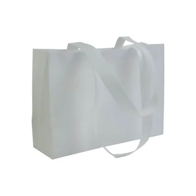 Pungă de cumpărături din material nețesut de 70 g/m², sigilată termic, cu pliu la bază și mânere lungi – cu logo-ul firmei