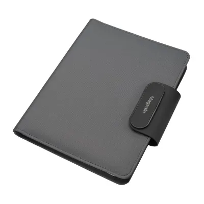 Dosar organizator A5 din R-PET, cu sistem de blocare și închidere magnetică care se luminează – cu logo-ul firmei