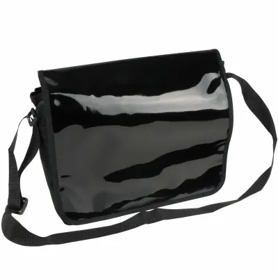 Rucsac din poliester 600D, cu curea de umăr reglabilă și clapă din PVC lucios – cu logo-ul firmei
