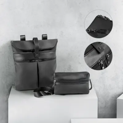 Rucsac din microfibră și PU Rover backpack – cu logo-ul firmei