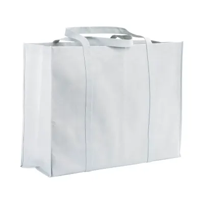 Geantă de cumpărături mare din material nețesut de 100 g/m², cusută, cu pliu lateral și mânere lungi – cu logo-ul firmei